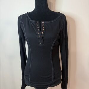 Free People Intimately Thermal Henley Bodysuit | Black Long Sleeve | Size M